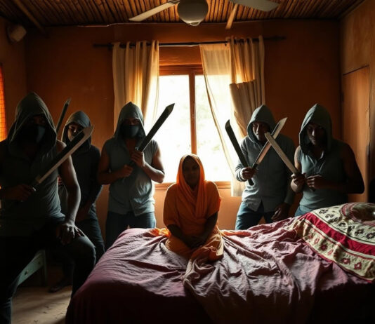 Hubby flees to look for help as machete gang members take turns to have lula lula with his wife in his bedroom