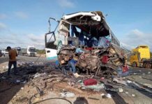 Horrific bus and truck accident along Harare-Bulawayo road, 2 passengers thrown out of the bus and died instantly