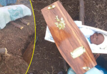 Drama as money-loving woman fakes pregnancy, tricks ex-boyfriend into planning funeral for a doll thinking it’s their dead baby (SEE PICS)