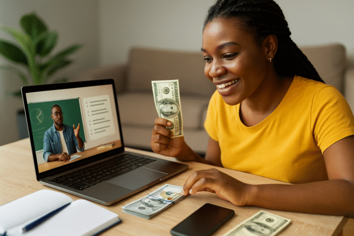 woman money laptop ai