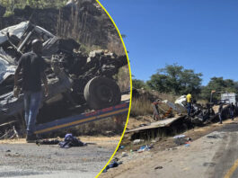 5 people feared dead: Chaotic scene as bus and haulage truck crash head-on along Harare-Masvingo highway