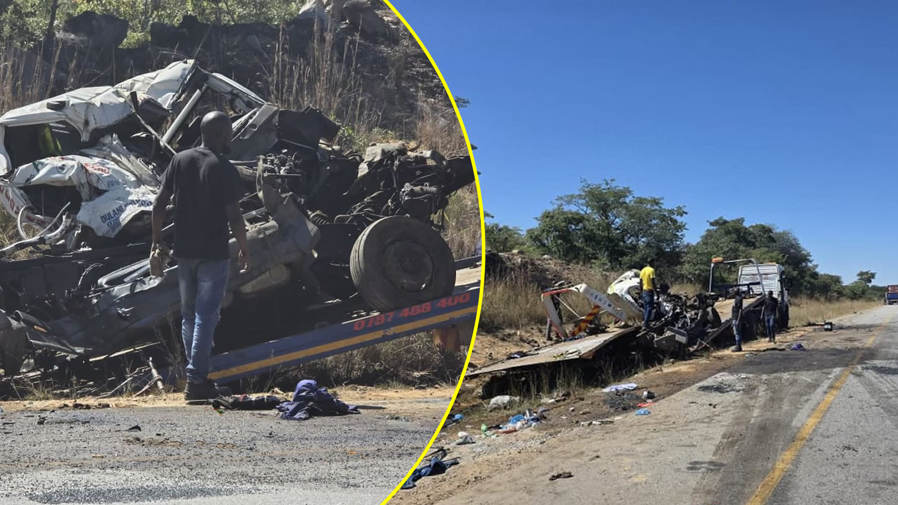 5 people feared dead: Chaotic scene as bus and haulage truck crash head-on along Harare-Masvingo highway