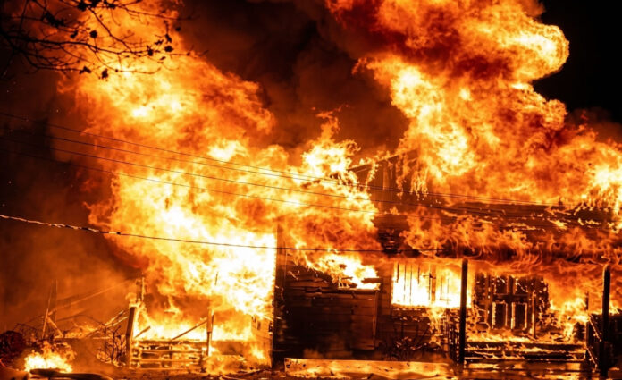 house burning fire