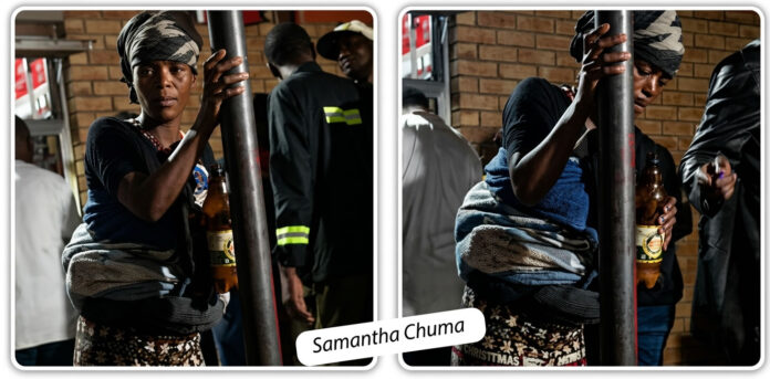 samantha chuma drinking beer in bar mutare