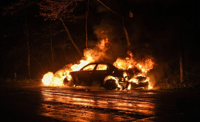 burning car at night